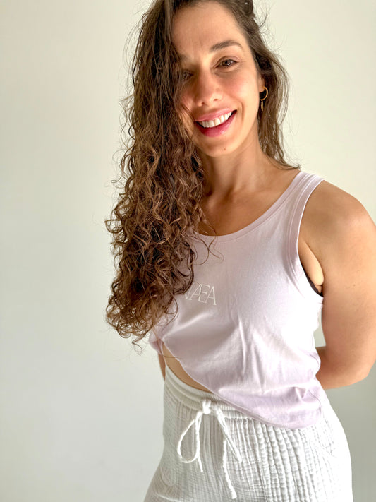 VÆA Crop Singlet – Orchid | White Logo