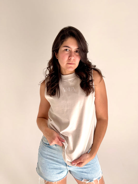 VÆA Heavy Faded Tank – Alabaster | White Logo