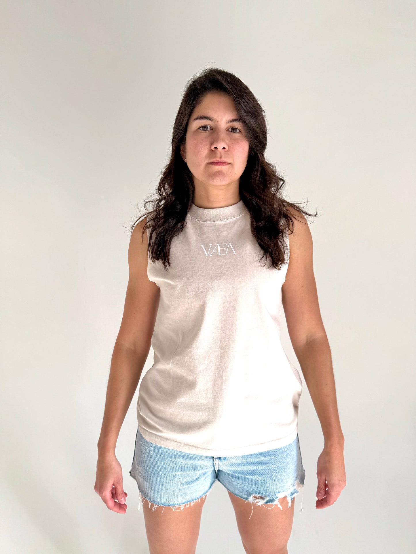 VÆA Heavy Faded Tank – Alabaster | White Logo