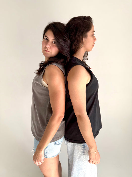 VÆA Heavy Faded Tank – Storm Grey | Orchid Logo