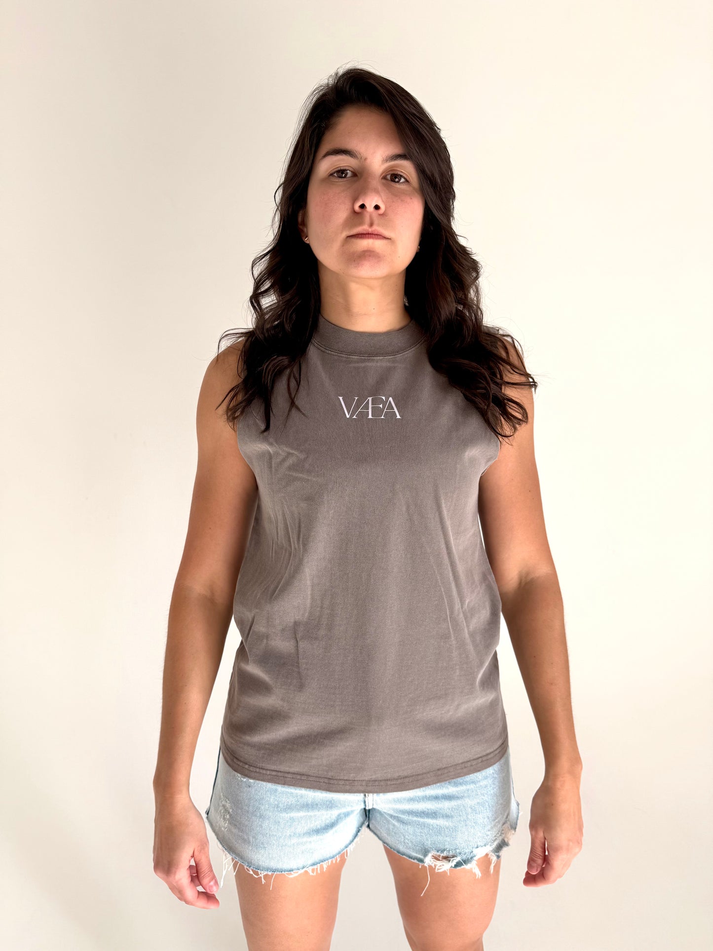VÆA Heavy Faded Tank – Storm Grey | Orchid Logo