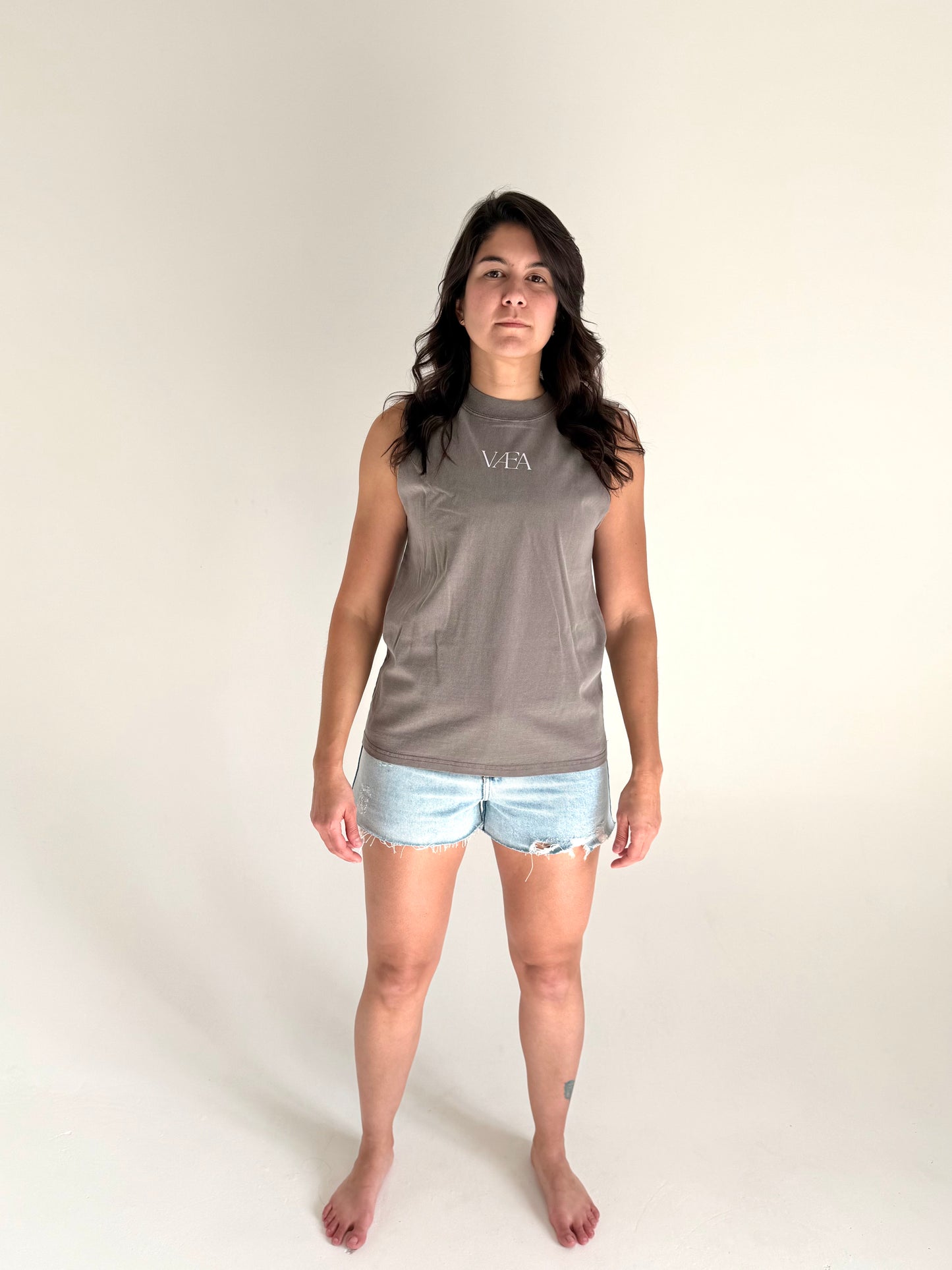 VÆA Heavy Faded Tank – Storm Grey | Orchid Logo