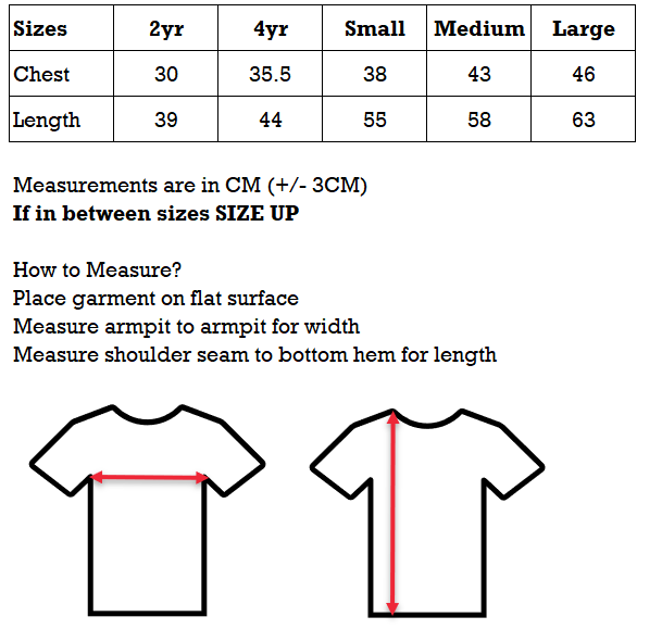 Mental Fortitude Lat Kids Tee Size Chart