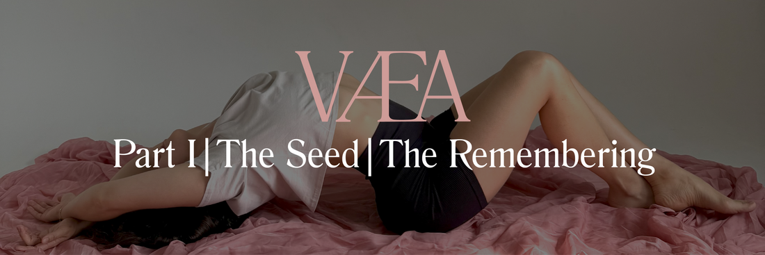 Soft-toned VÆA garment in Harvest Rose and Bone, symbolising sacred feminine potential emerging from darkness.