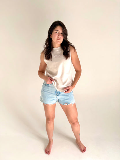 VÆA Heavy Faded Tank – Alabaster | White Logo
